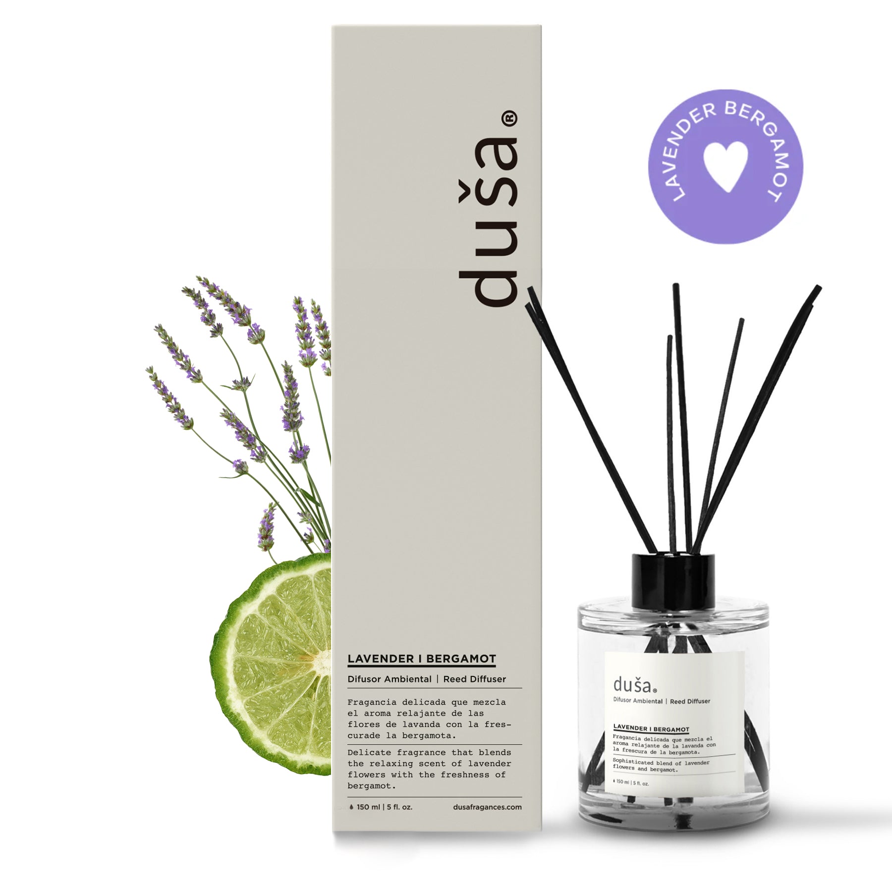 Lavanda  I Bergamota - Difusor de Varillas  | Difusor Ambiental Para el Hogar y la Oficina | Difusor de Aromas y Ambientadores - 150 ml